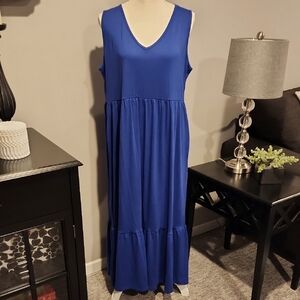 Anrabess Flowy Tiered Sleeveless V Neck Blue Sleeveless Dress Size XL PTP 23in.